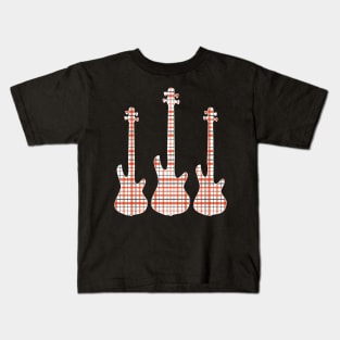 Red Black Plaid Matching Christmas Pattern Bass Player Kids T-Shirt